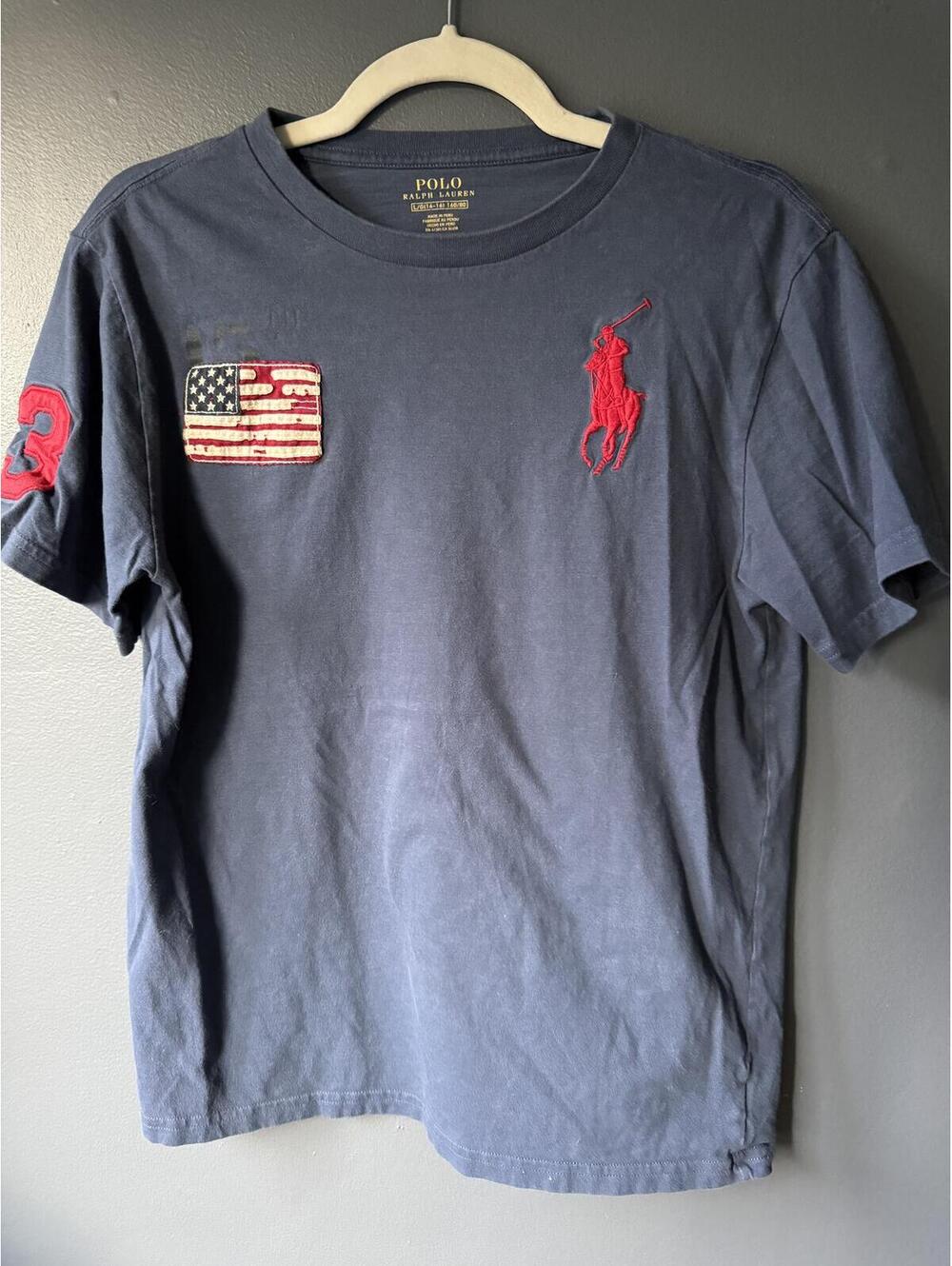 Polo Ralph Lauren Navy Blue Embroidered Flag Graphic T-Shirt